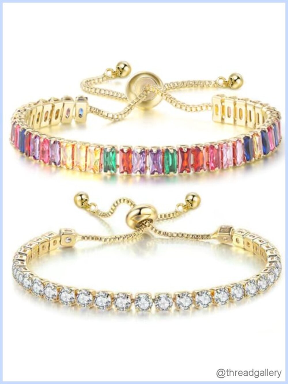 2 Pc Cubic Zirconia Tennis Bracelets Women Adjustable Rhinestone Slider